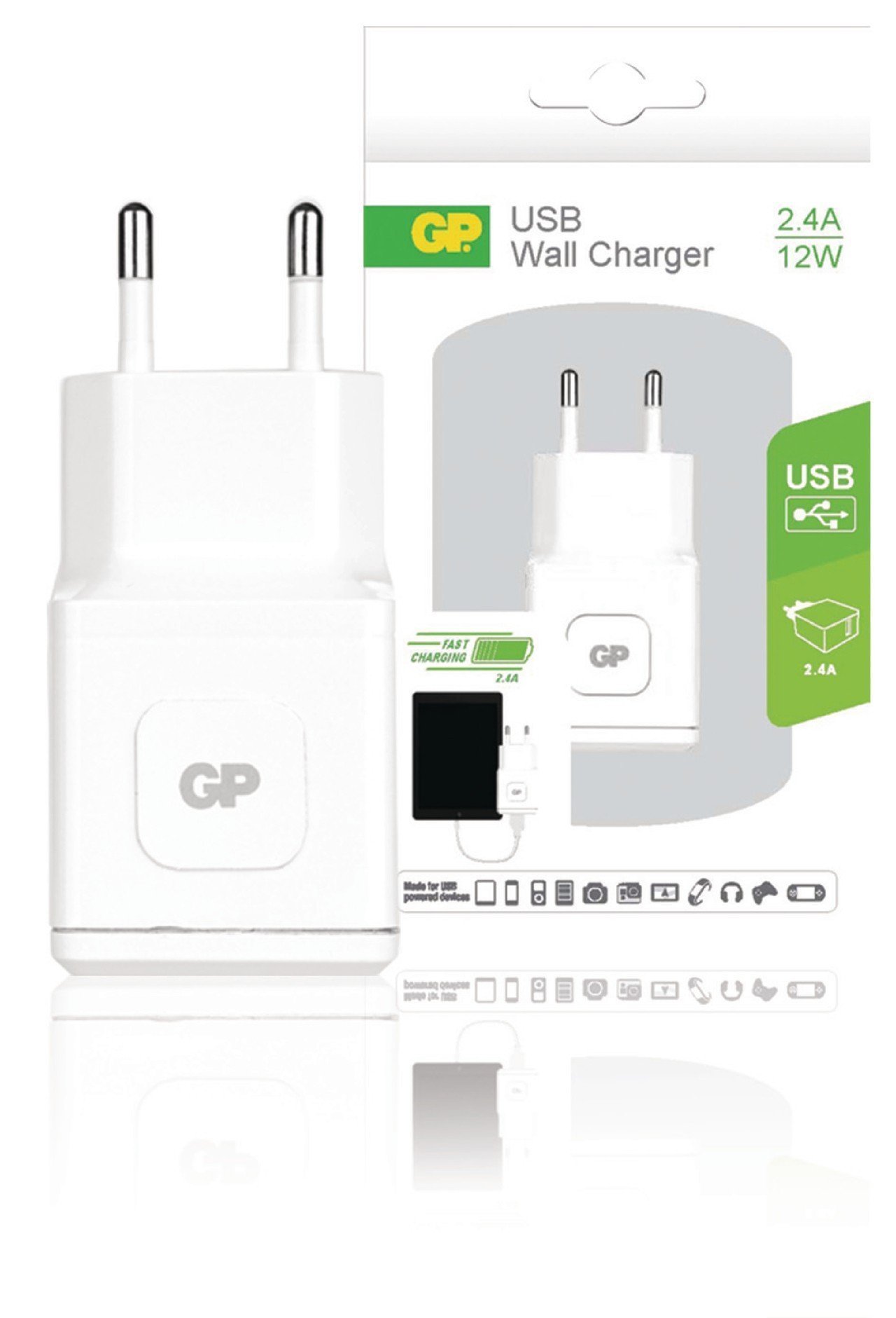 Сетевой адаптер питания GP USB Wall charger 5V 2.4A 12W WA21 - фото