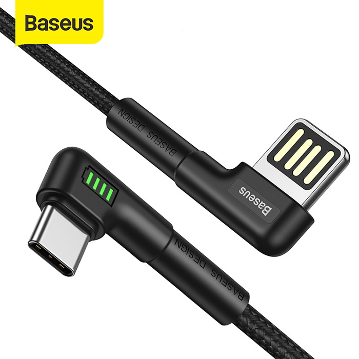 USB - USB-C кабель Baseus, 100см, черный, с индикатором питания - фото