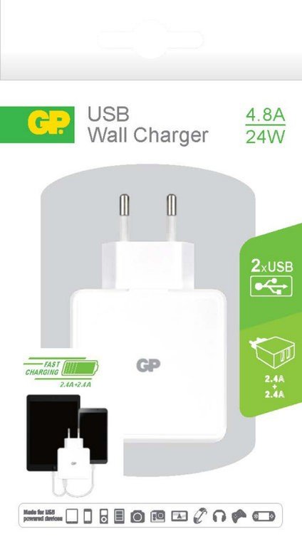 Сетевой адаптер питания GP 2 USB Wall charger 5V 4.8A (2.4A+2.4A) 24W WA41