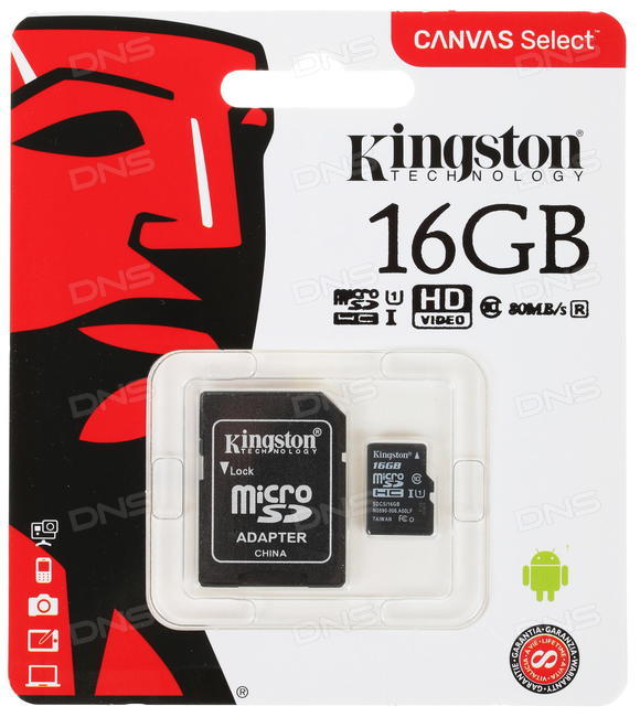 Карта памяти Kingston Canvas Select 16 Гб 80MB/s UHS-I SDCS / 16GB - фото