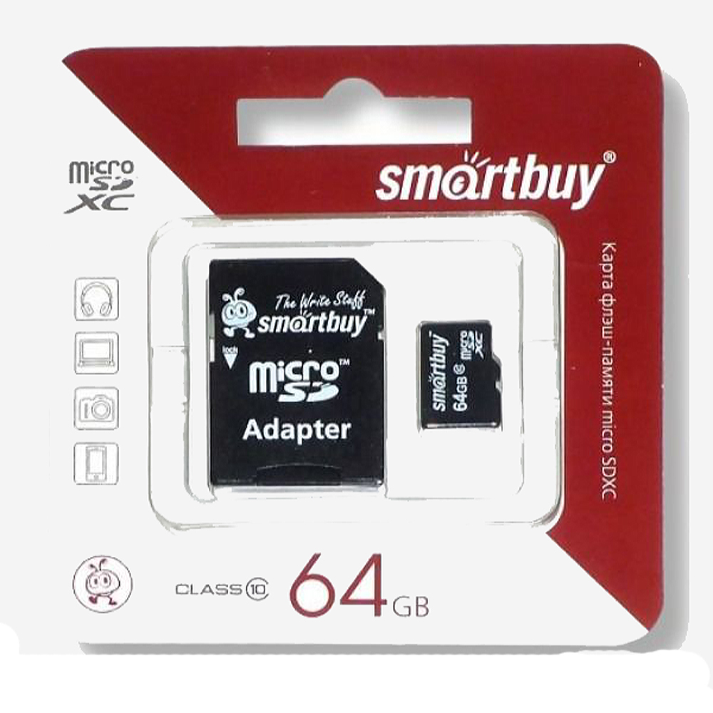 Карта памяти micro SDXC Smartbuy 64GB Class 10 (с адаптером SD) - фото