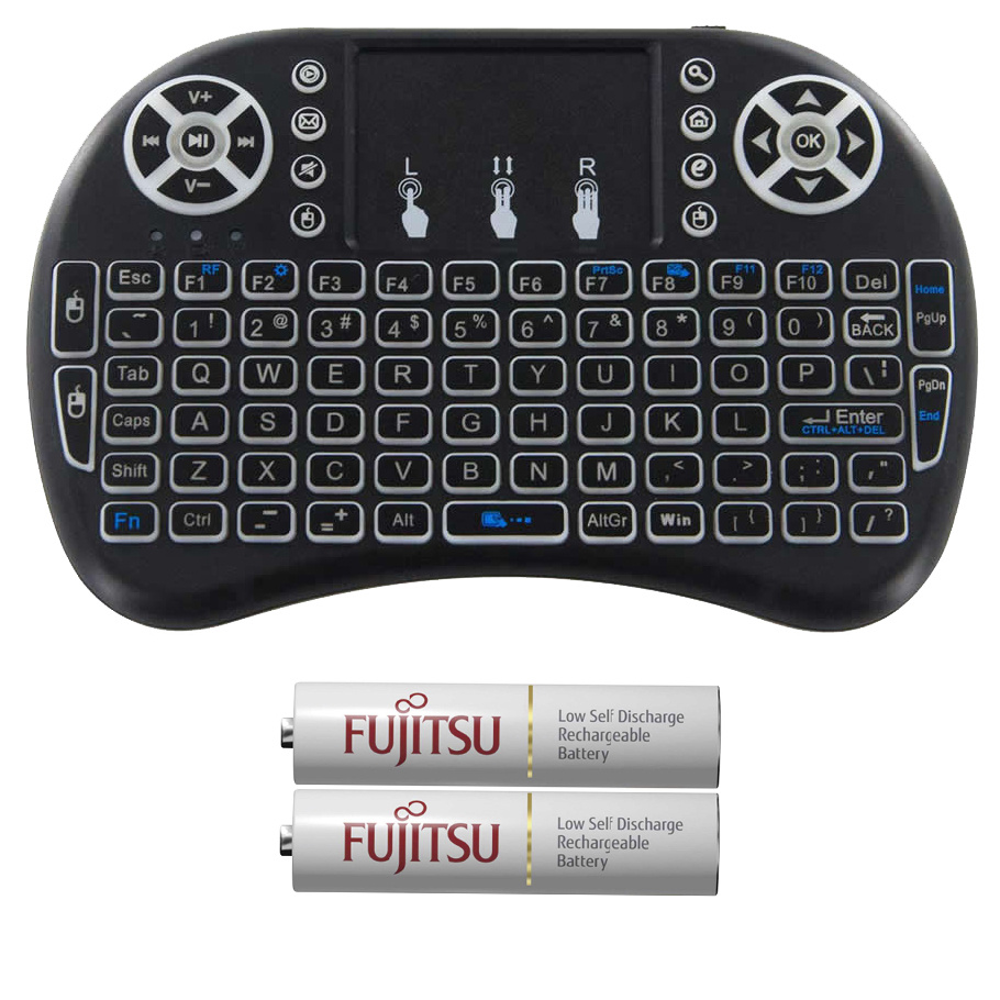 Беспроводная Bluetooth 2.4GHz клавиатура i8+ 2 аккумулятора AAA Fujitsu Eneloop 800mAh - фото