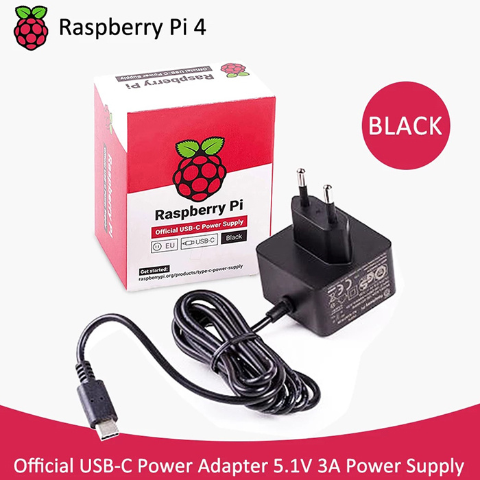 Официальный сетевой адаптер питания для Raspberry Pi 4 (5.1V 3A) USB TYPE-C Черный