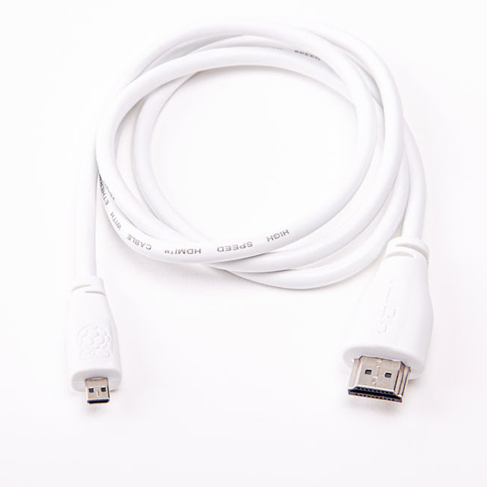 Официальный HDMI - Micro HDMI кабель 4K/60Hz с логотипом Raspberry pi (1 метр, белый) - фото