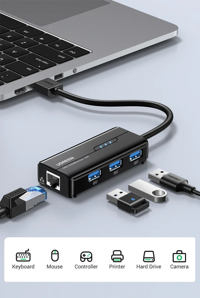 Ugreen USB - Ethernet адаптер USB 3.0 to RJ45, HUB (1000Мбит) - фото8