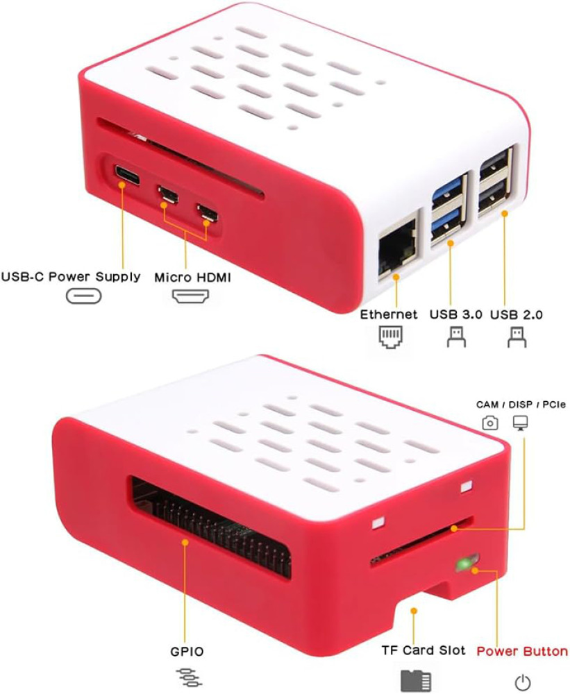 Пластиковый корпус для Raspberry Pi 5 Model B (красно белый) - фото4