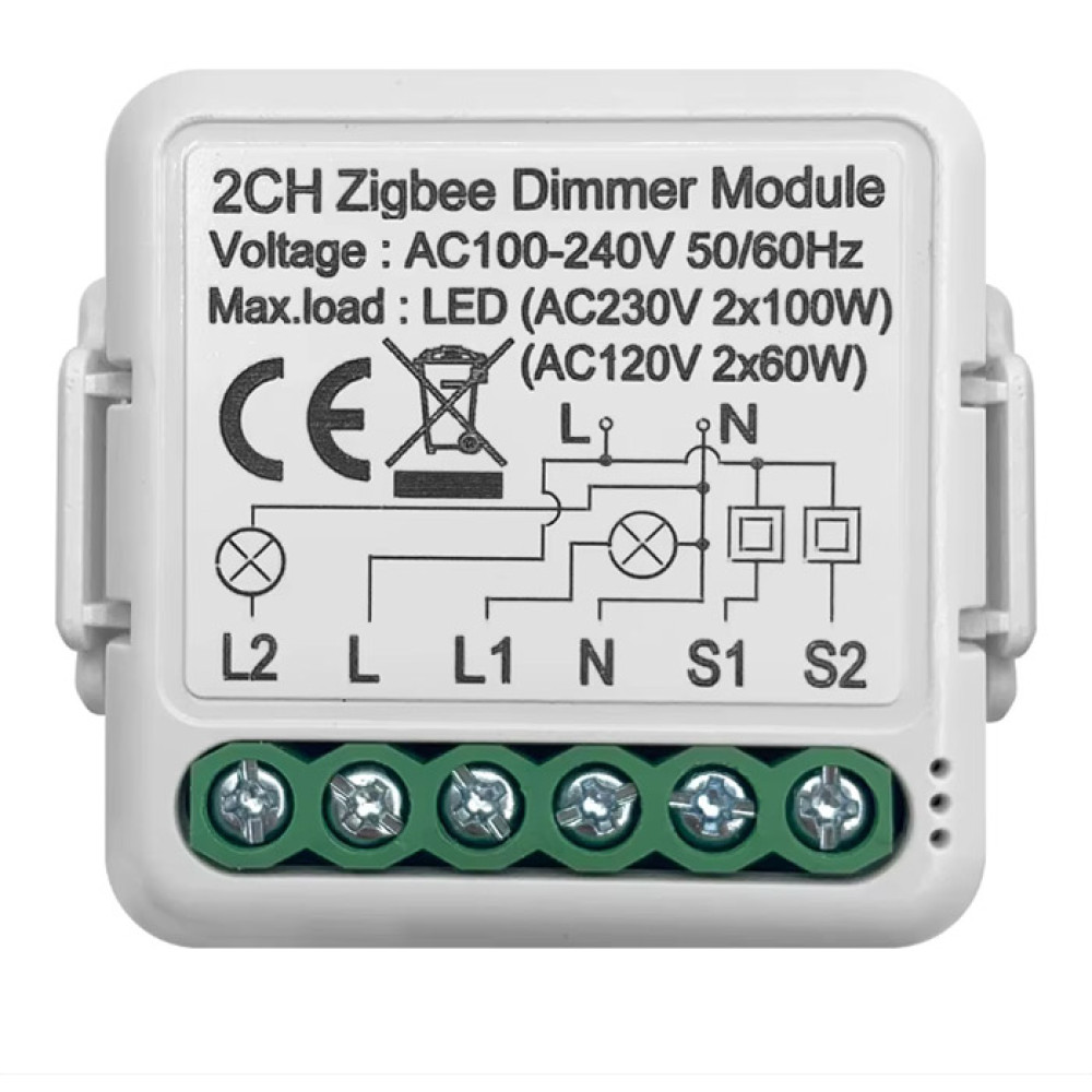 Переключатель GIRIER Tuya ZigBee 3.0 Smart Dimmer Switch Module, 2-х канальный (MAX 2x100W) - фото