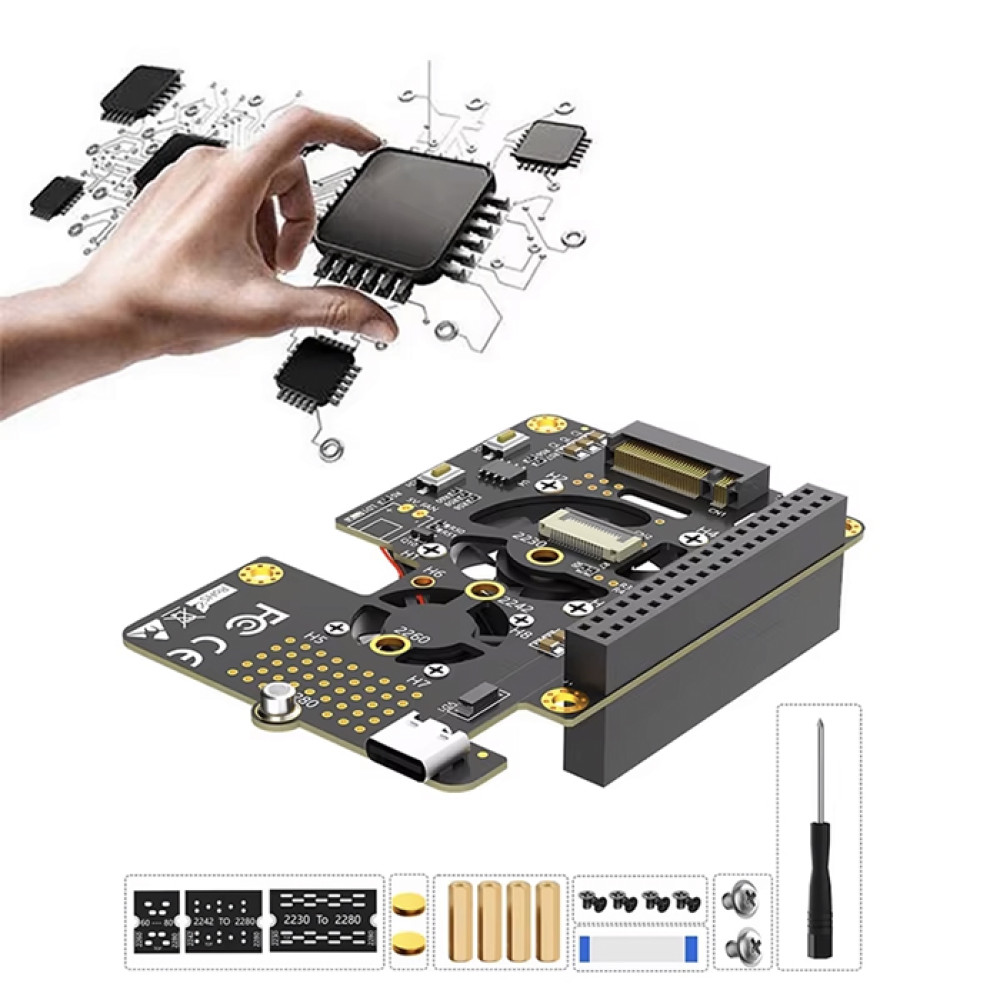 Модуль для Raspberry Pi 5 PCIe M.2 SSD 2280 3 IN 1 Dual Fans (2242/2230/2260/2280) - фото5