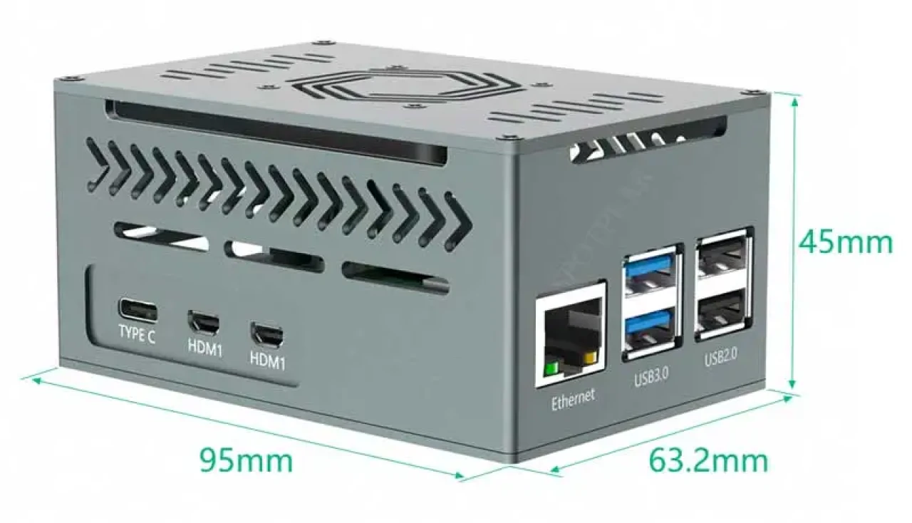 Металлический корпус с куллером для Raspberry Pi 5 Model B (серый) - фото3