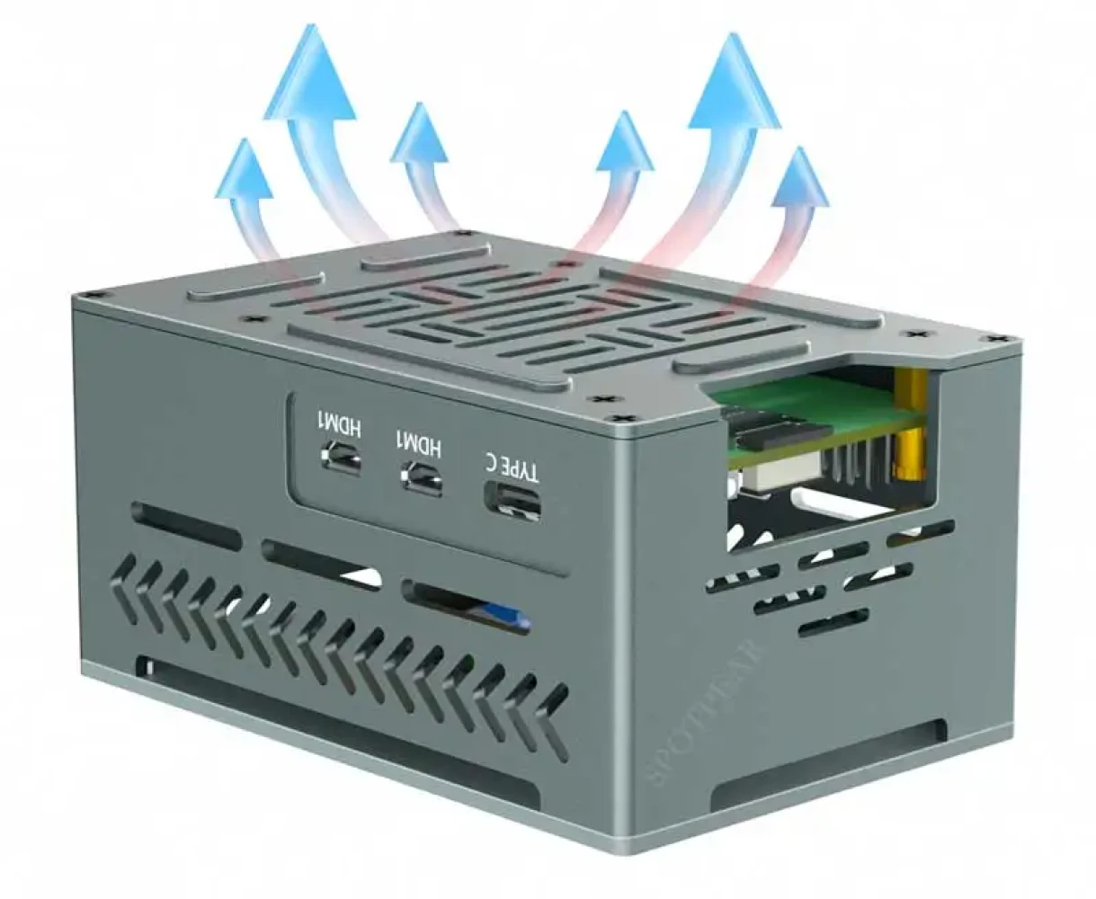Металлический корпус с куллером для Raspberry Pi 5 Model B (серый) - фото6