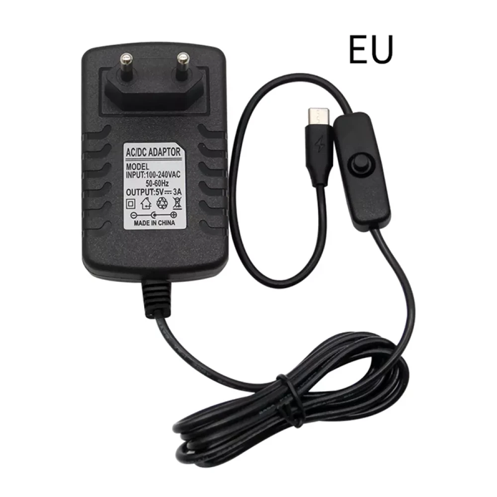 Сетевой адаптер питания USB-C 5V 3A 15W с кнопкой включения питания - фото