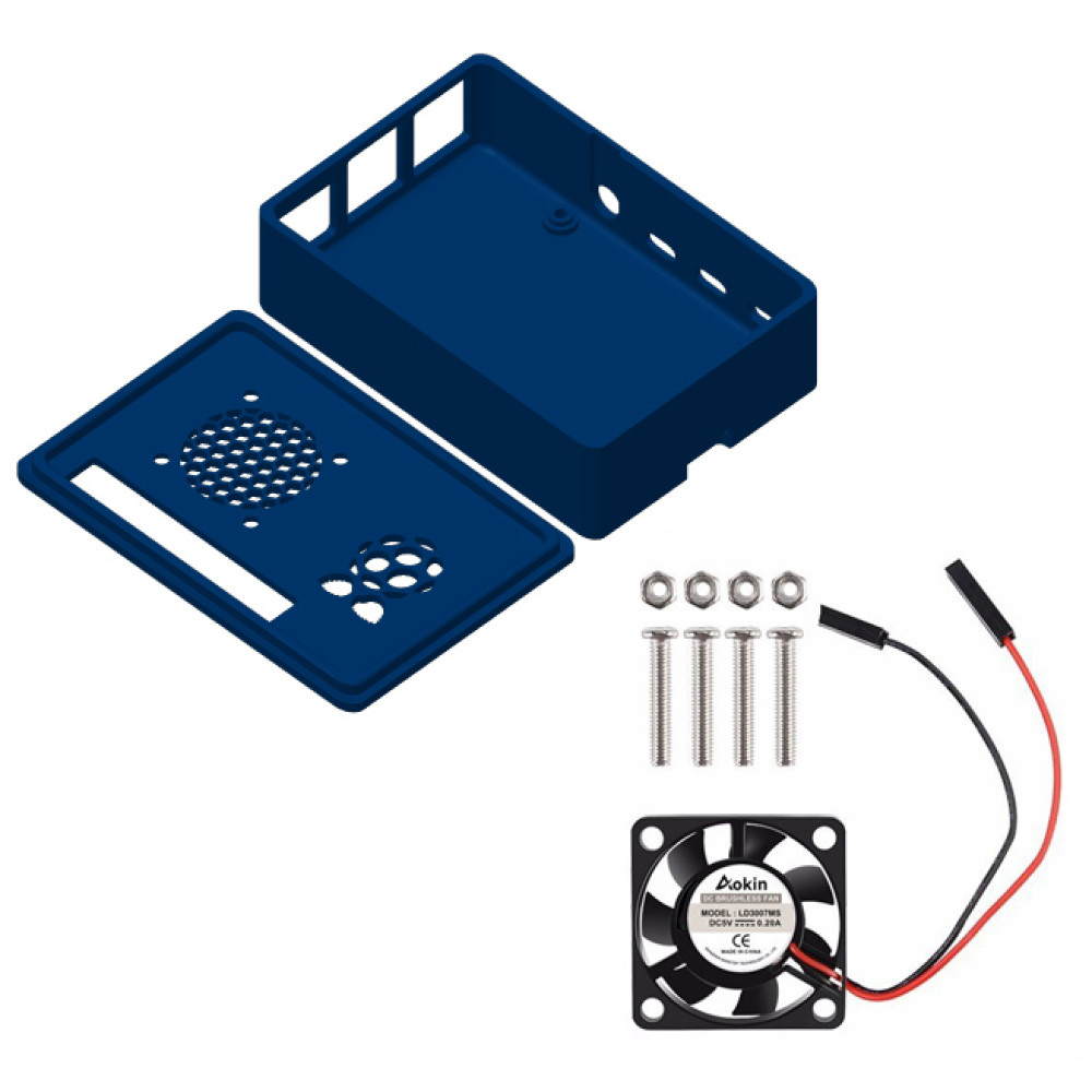 Пластиковый корпус для Raspberry Pi 4 Model (Синий) +куллер - фото