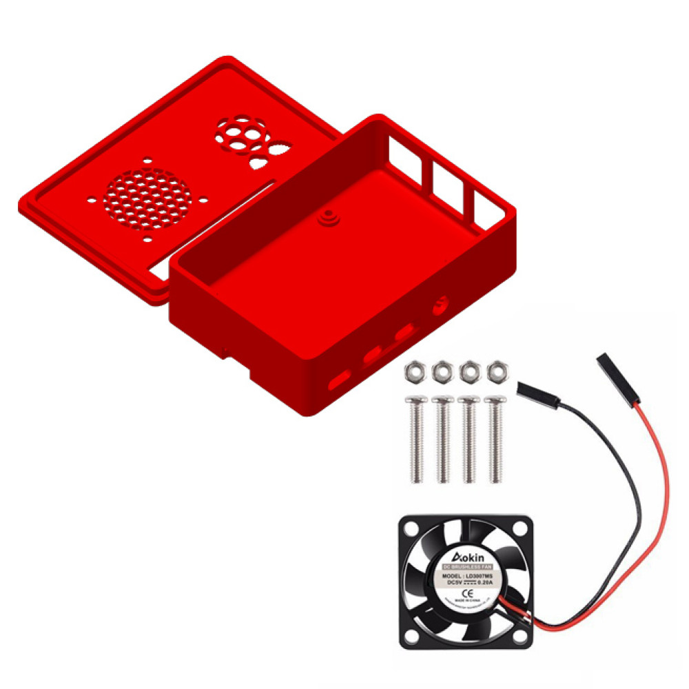 Пластиковый корпус для Raspberry Pi 4 Model (Красный) + куллер - фото