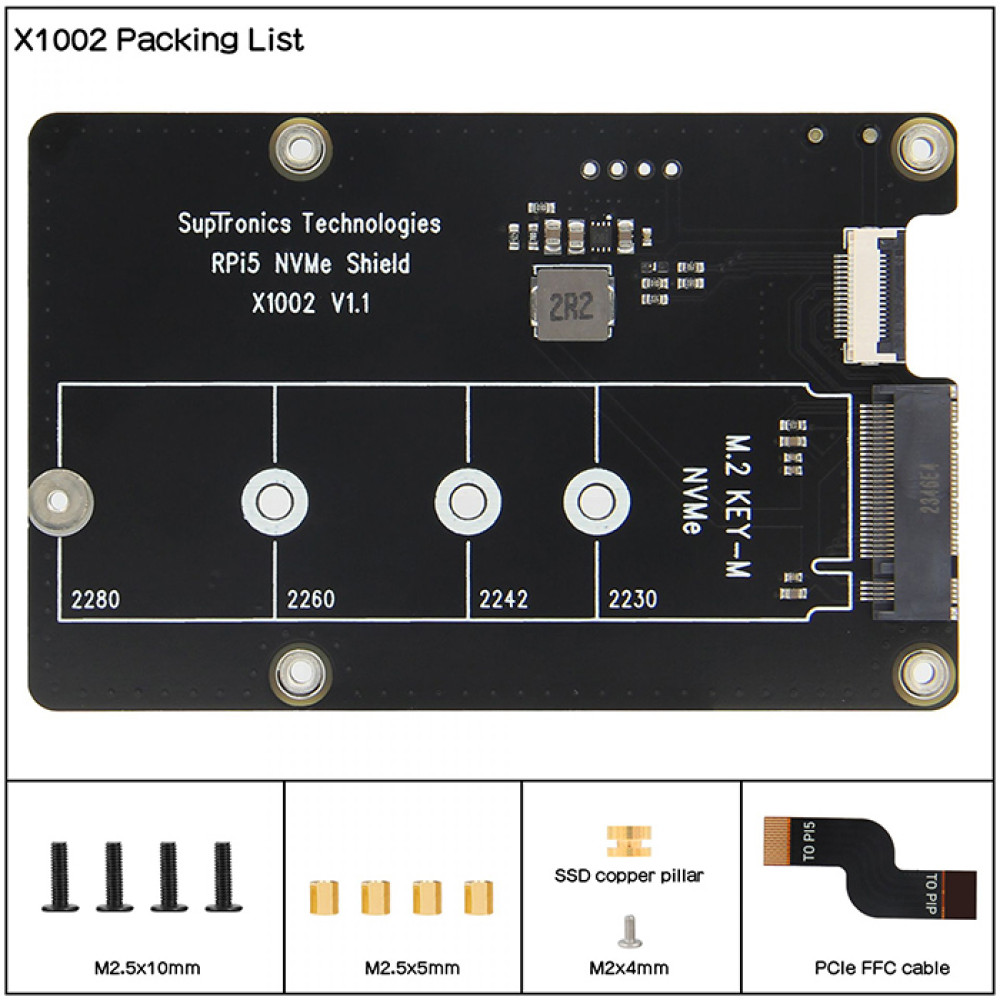 Плата расширения X1002 V1.1  Geekworm для Raspberry Pi 5 PCIe - M.2 NVMe SSD адаптер (2230/2242/2280) - фото10