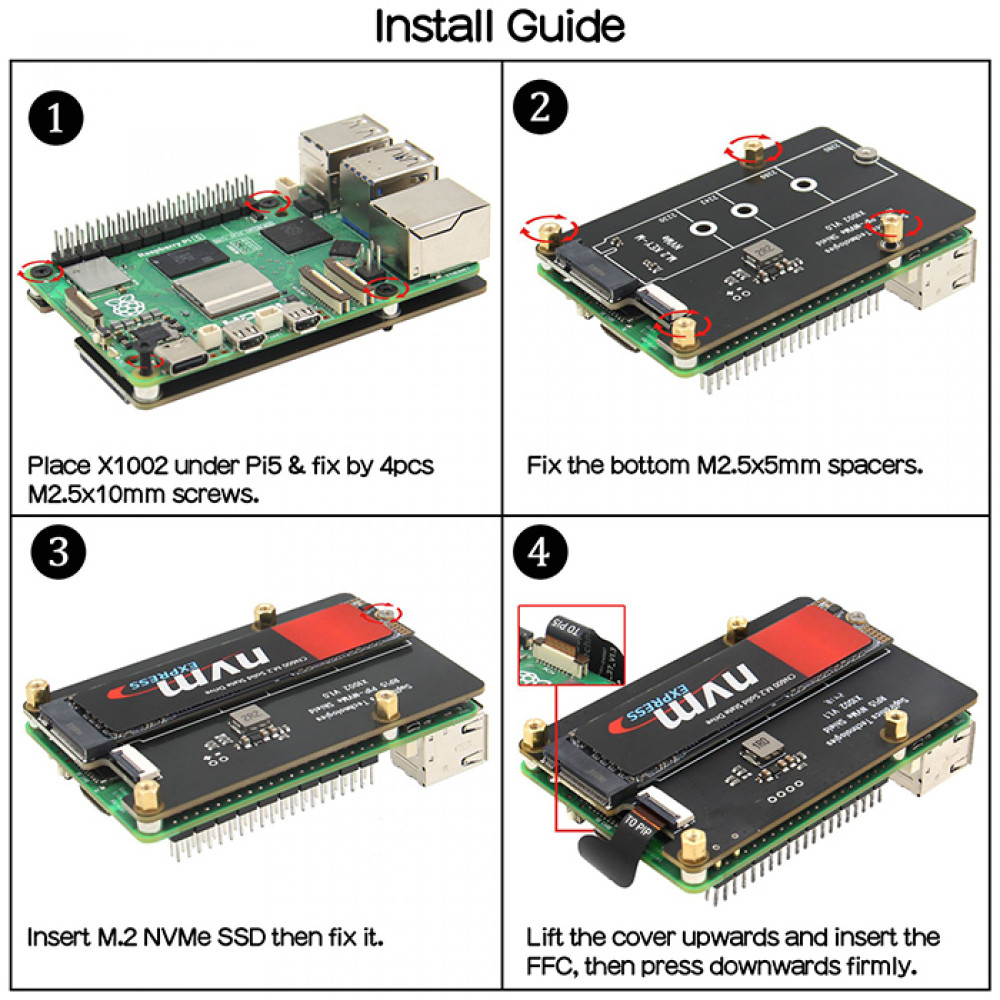 Плата расширения X1002 V1.1  Geekworm для Raspberry Pi 5 PCIe - M.2 NVMe SSD адаптер (2230/2242/2280) - фото7