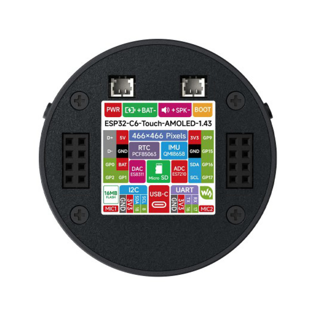 Микрокомпьютер ESP32-C6 1.43inch AMOLED 466×466, 160MHz, 512KB SRAM, 16MB Flash, Wi-Fi 6, Bluetooth 5 - фото2