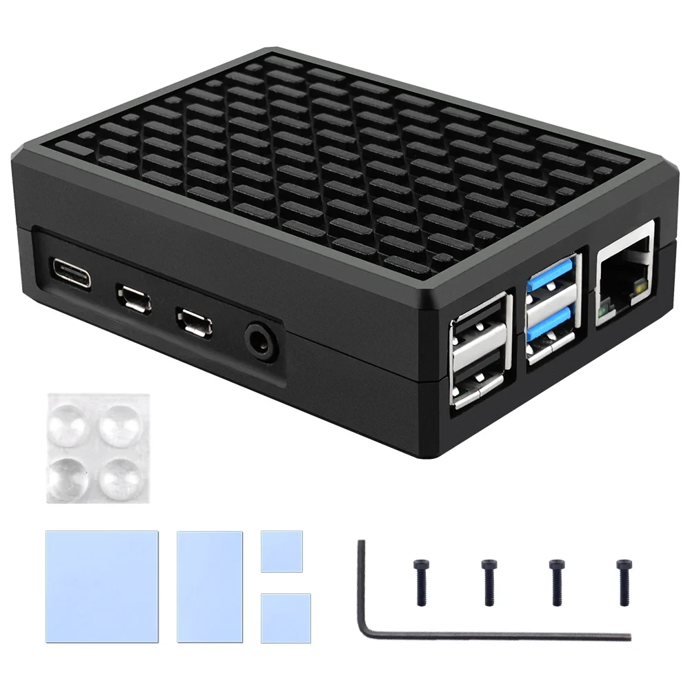 Алюминиевый корпус-радиатор для Raspberry pi 4 p4-srz008v (черный, без куллеров) - фото