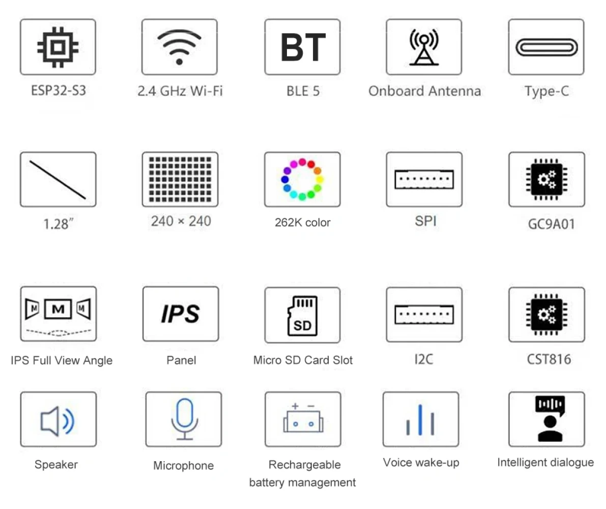ИИ- ассистент DeepSeek AI Voice Robot Ball ESP32-S3 1.28 inch LCD N16R8 (battery, touch) - фото5
