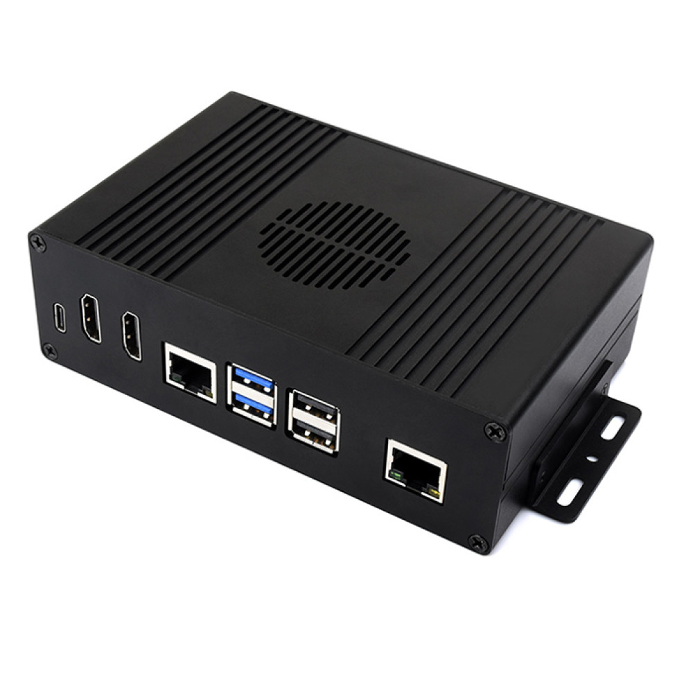 Корпус металлический для Raspberry Pi 5 Model B с дополнительным портом Gigabit Ethernet (черный) - фото