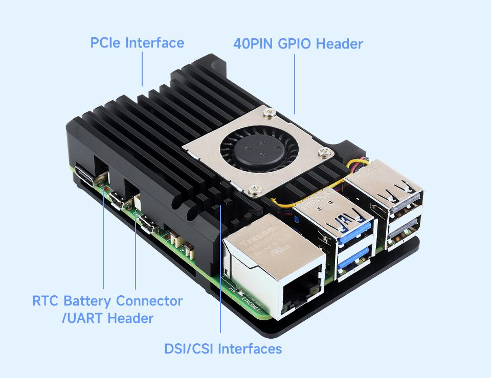 Алюминиевый корпус - радиатор для Raspberry pi 5 (черный, с куллером) - фото7