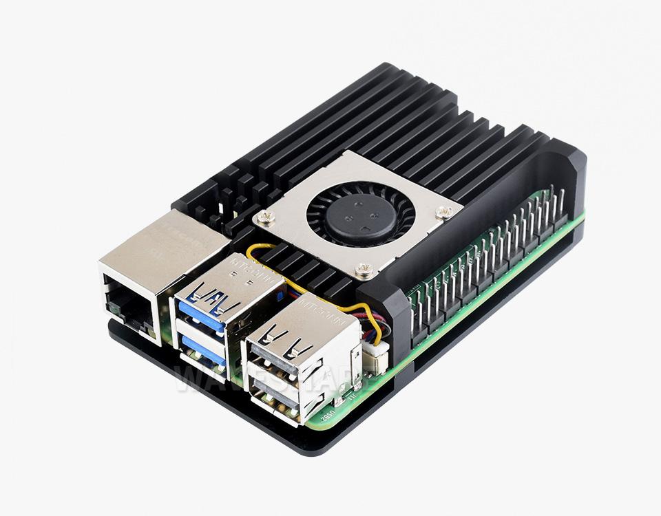 Алюминиевый корпус - радиатор для Raspberry pi 5 (черный, с куллером) - фото