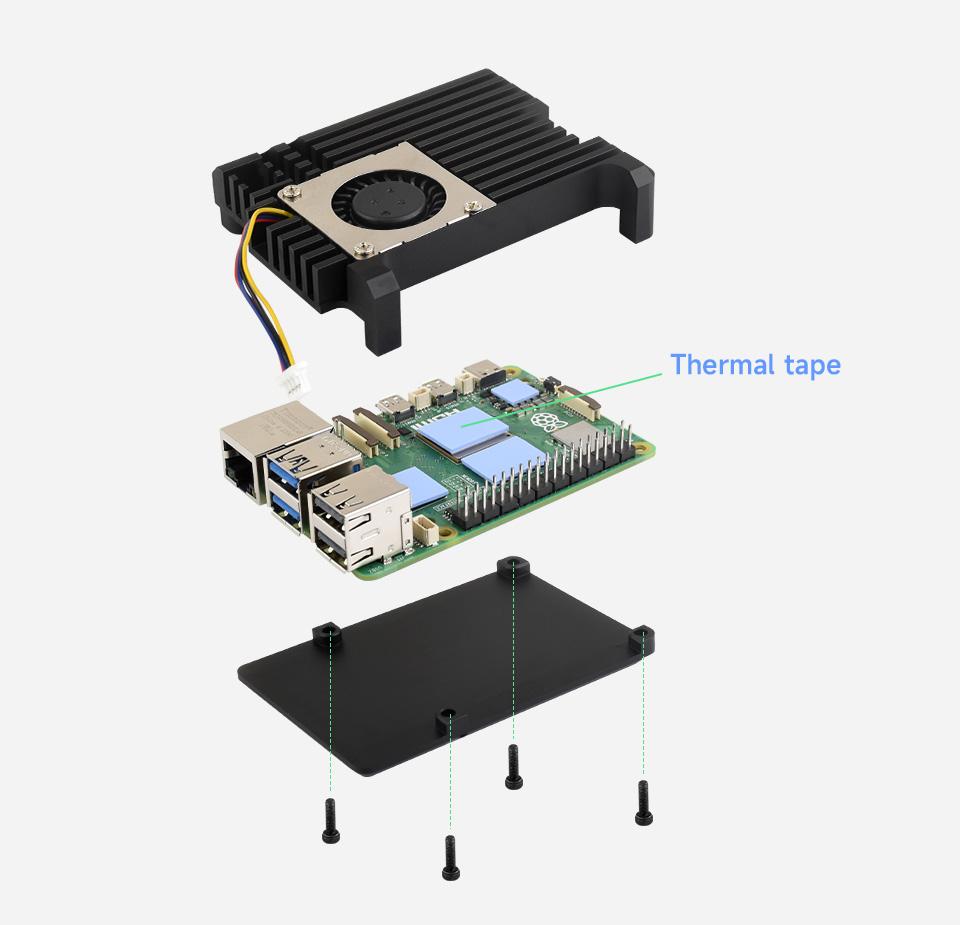 Алюминиевый корпус - радиатор для Raspberry pi 5 (черный, с куллером) - фото9