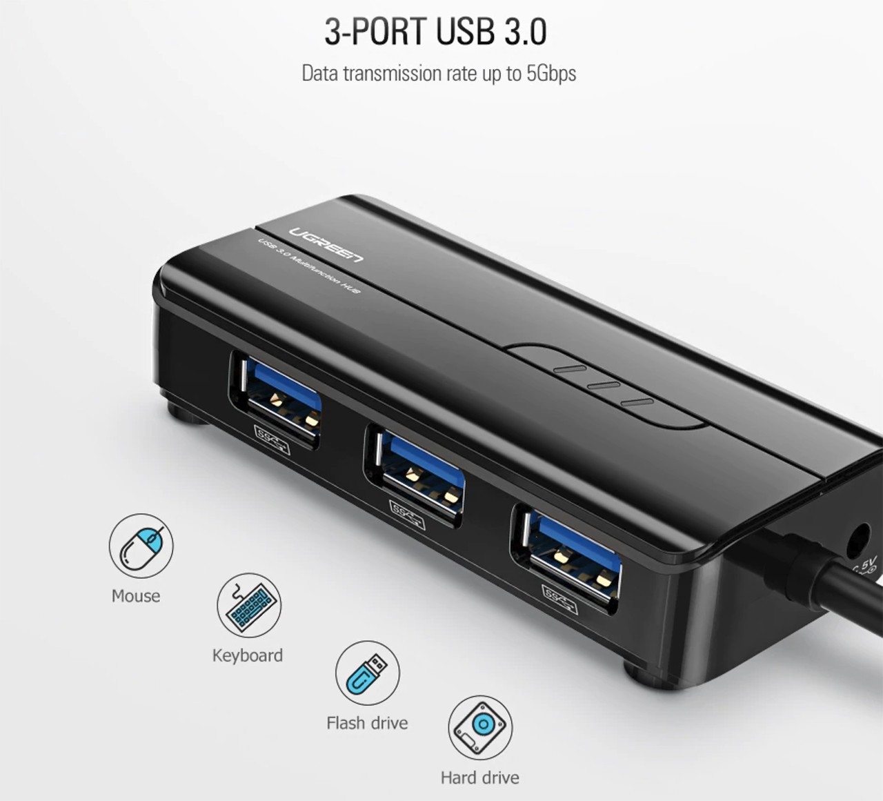 Ugreen USB - Ethernet адаптер USB 3.0 to RJ45, HUB (100Мбит) - фото2