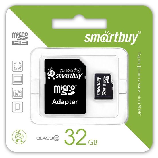 Карта памяти micro SDHC Smart Buy 32GB Сlass 10 (с адаптером SD)