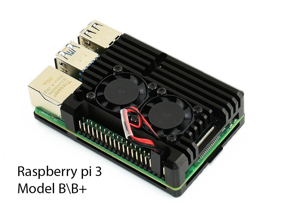 Алюминиевый корпус-радиатор для Raspberry pi 3 (черный, 2 куллера) - фото