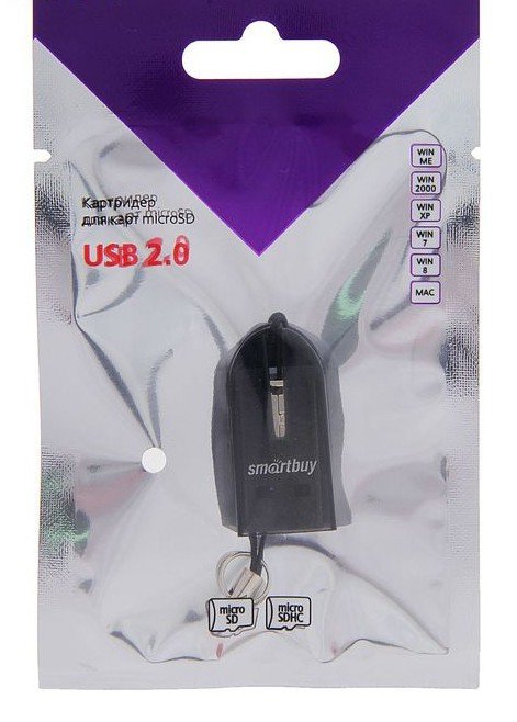 Картридер Smartbuy USB 2.0 - MicroSD,черный - фото
