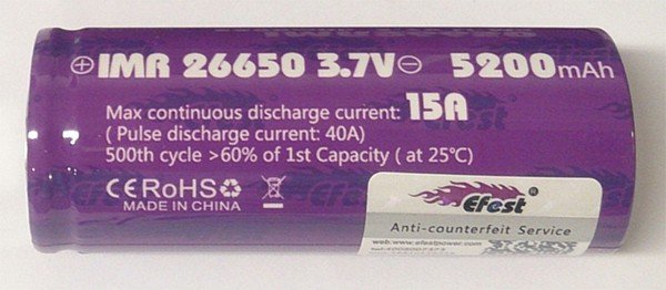 Аккумулятор Li-Ion незащищенный Efest IMR 26650 5200mAh (Purple) 15A