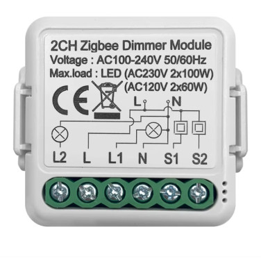 Переключатель GIRIER Tuya ZigBee 3.0 Smart Dimmer Switch Module, 2-х канальный (MAX 2x100W)- фото