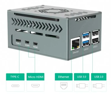 Металлический корпус с куллером для Raspberry Pi 5 Model B (серый)- фото5