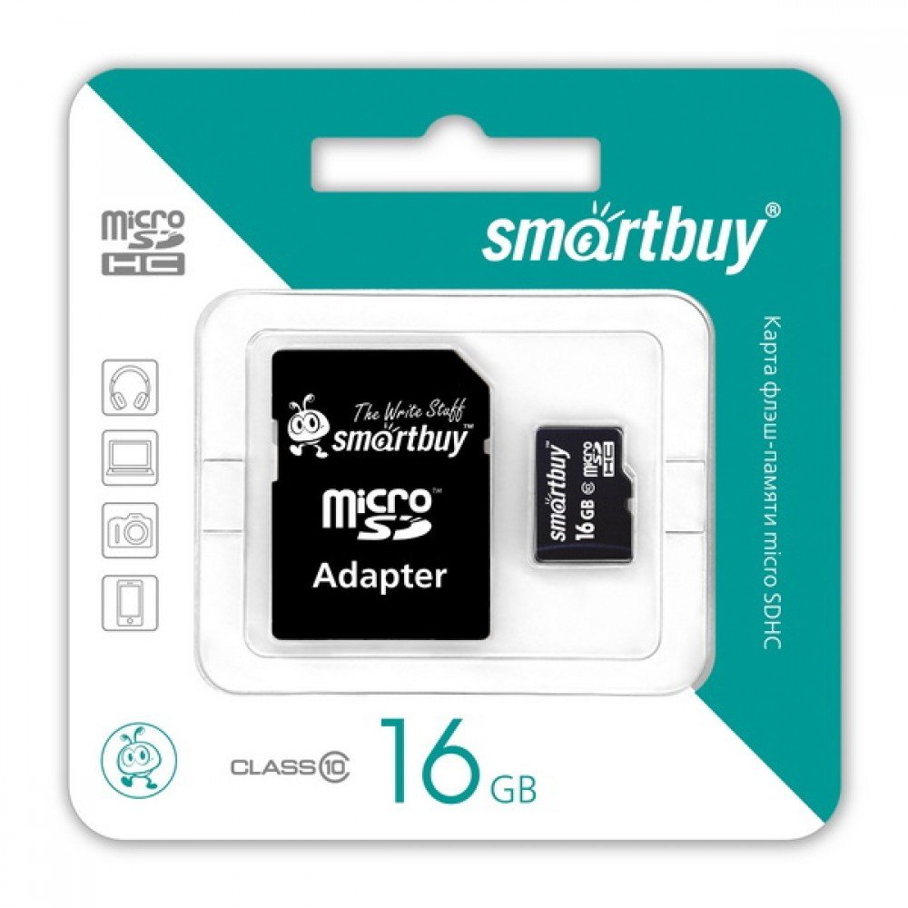 Карта памяти micro SDHC Smart Buy 16GB Сlass 10 (с адаптером SD) - фото