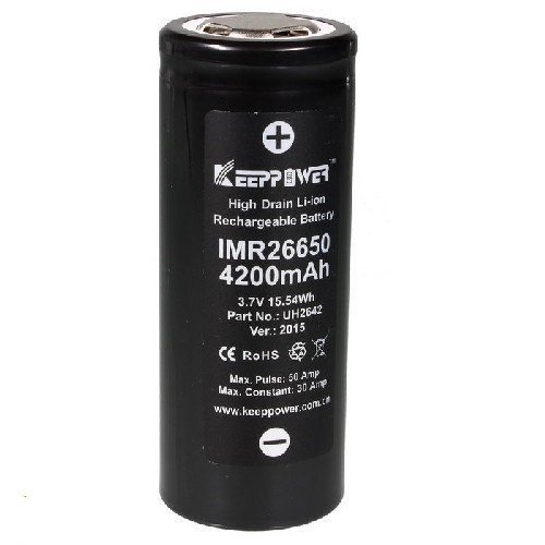 Аккумулятор высокомощный Li-Ion незащищенный 26650 KeepPower IMR26650 4200мАч 3,7В 50A - фото